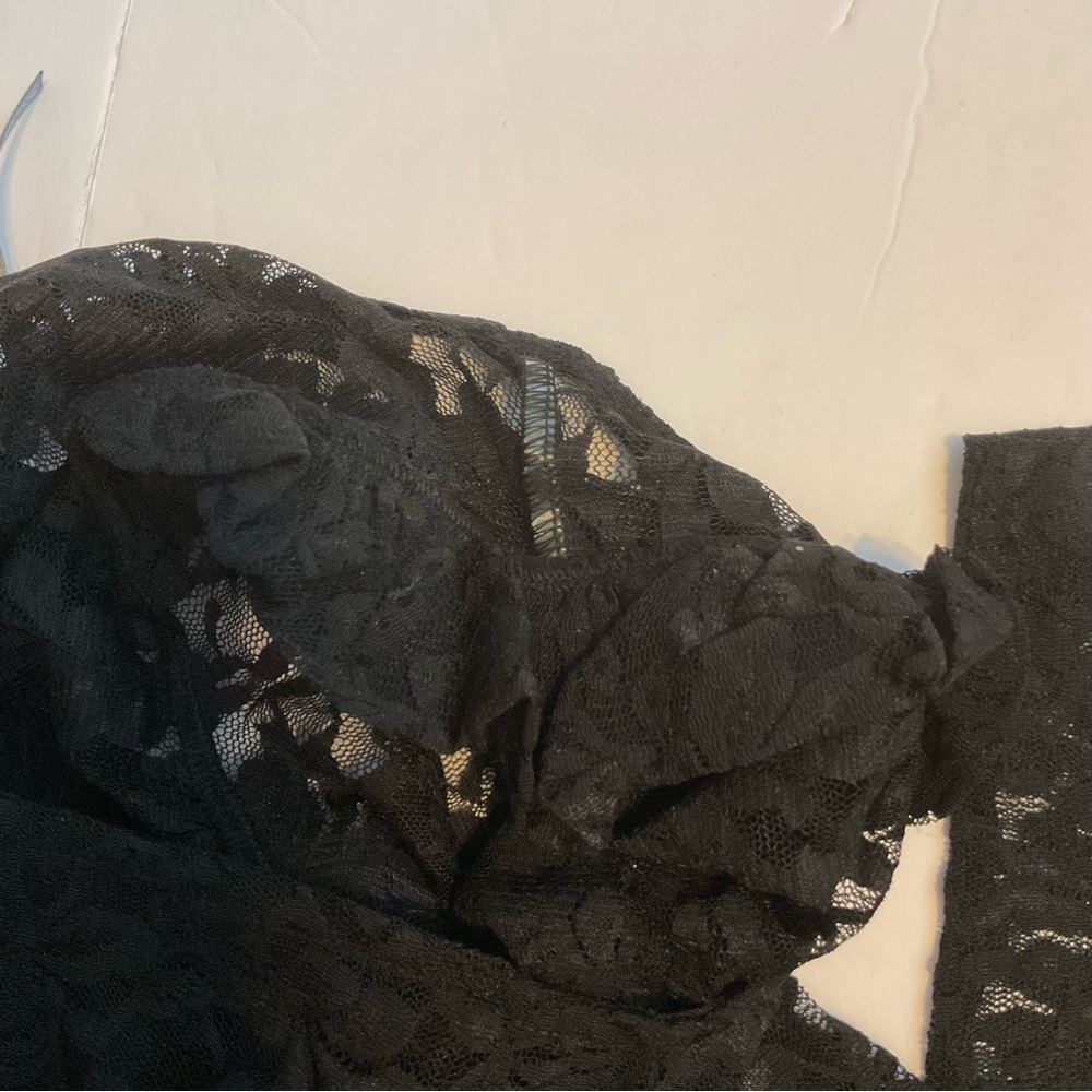 Anthropologie Puff-Sleeve Sheer Black Onyx Lace Top Whimsigoth Fairy Grung Sz S - Picture 13 of 14